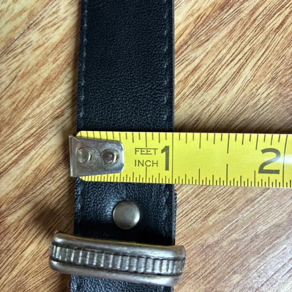 Vintage Western Belt Black Silver Buckle Tip Cowboy Boho Etched Metal Statement